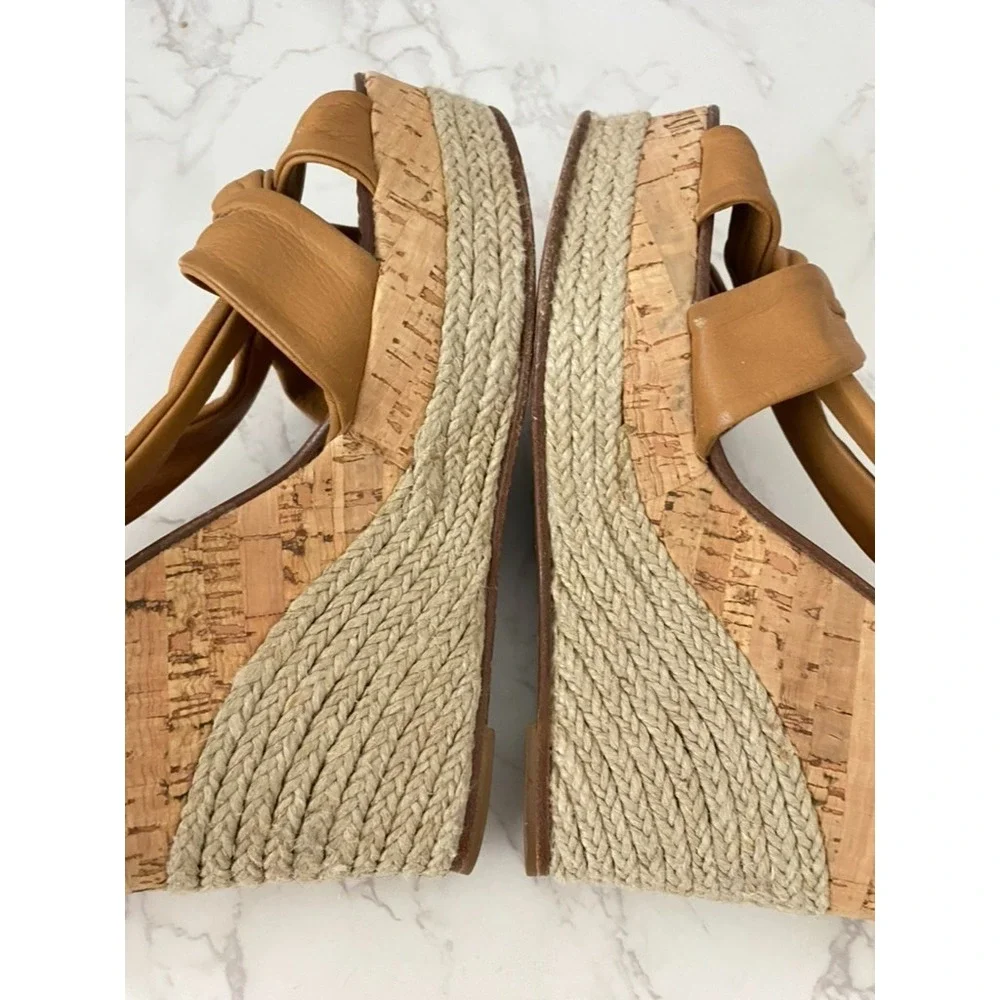 Paloma Barceló Sandals Espadrilles Sz 38/7.5 Tan Leather Wedge Platform Dressy